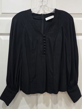 Zimmermann Black V-Neck Button-Trim Top